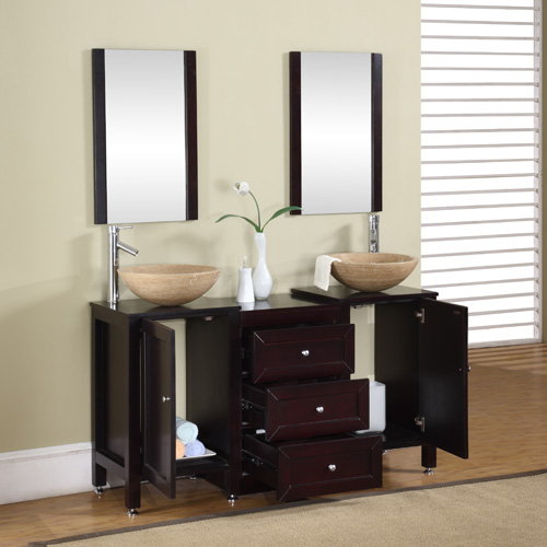 56Inch Calista Vanity Travertine Vessel Vanity Espresso Double Vanity